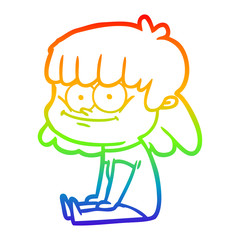 rainbow gradient line drawing cartoon girl smiling