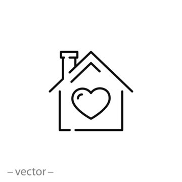 house with heart icon, home line symbol on white background - editable stroke vector illustration eps10