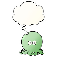 cartoon octopus and thought bubble in smooth gradient style