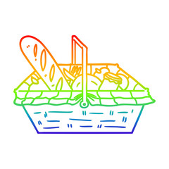 rainbow gradient line drawing cartoon picnic basket