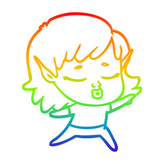 rainbow gradient line drawing pretty cartoon elf girl