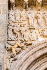 Santiago de Compostela, Spain. The bas-reliefs on the facade of the Silver Works (Platerias Square)