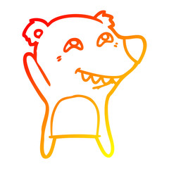 warm gradient line drawing cartoon bear showing teeth
