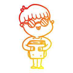 warm gradient line drawing cartoon boy wearing spectacles