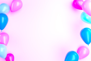 Birthday ballons on pink background. Pastel colors.