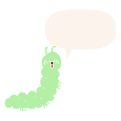 cartoon caterpillar and speech bubble in retro style