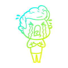 cold gradient line drawing cartoon crying man