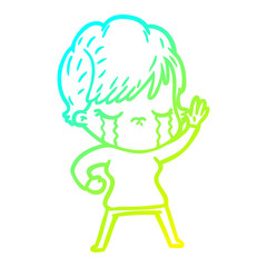 cold gradient line drawing cartoon woman crying