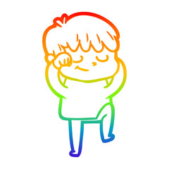 rainbow gradient line drawing cartoon happy boy