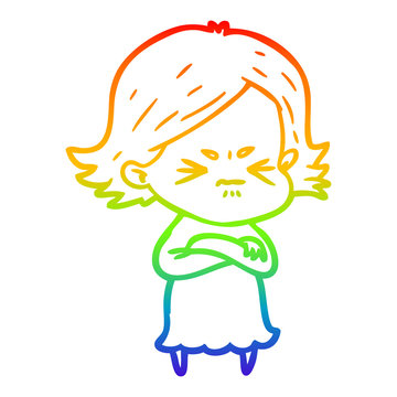 recommend clip art: rainbow gradient line drawing cartoon angry woman