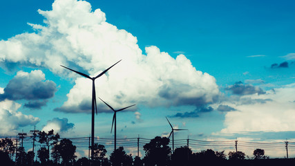 Picture of electric energy transportation from wind turbines using natural energy, nature...