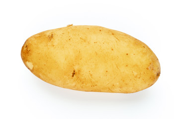 Young potato isolated on white background. Harvest new. Flat lay, top view.