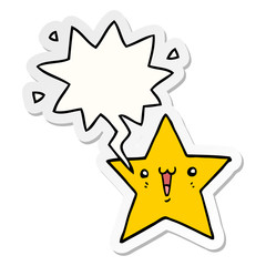 happy cartoon star and speech bubble sticker
