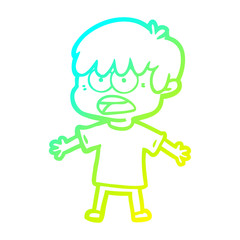 cold gradient line drawing worried cartoon boy