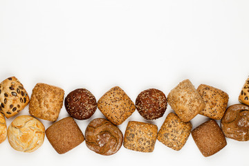 Rye eco breads on the white background.