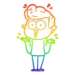 rainbow gradient line drawing cartoon man shrugging