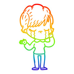 rainbow gradient line drawing cartoon woman crying