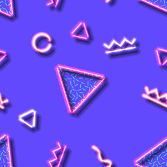 Neon seamless pattern with and 80s abstract arcade style