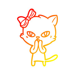 warm gradient line drawing cute cartoon cat