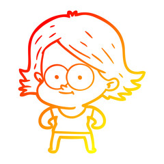 warm gradient line drawing happy cartoon girl
