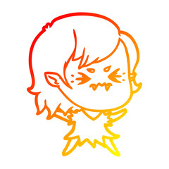 warm gradient line drawing annoyed cartoon vampire girl