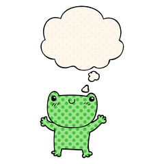 cartoon frog and thought bubble in comic book style