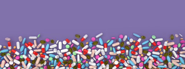Panoramic pills on violet; 3d render