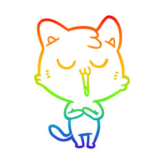 rainbow gradient line drawing cartoon cat singing