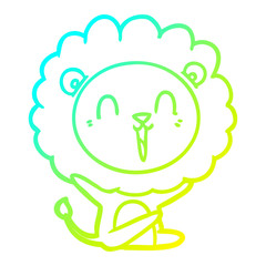 cold gradient line drawing laughing lion cartoon