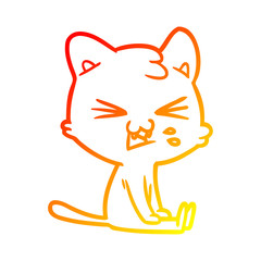 warm gradient line drawing cartoon cat hissing