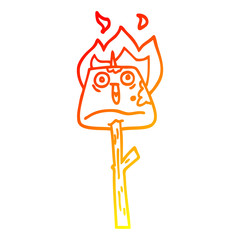 warm gradient line drawing cartoon marshmallow on stick