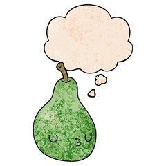 cartoon pear and thought bubble in grunge texture pattern style