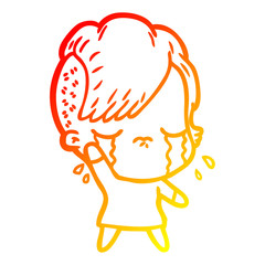 warm gradient line drawing cartoon crying girl waving