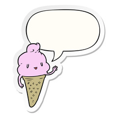 cute cartoon ice cream and speech bubble sticker