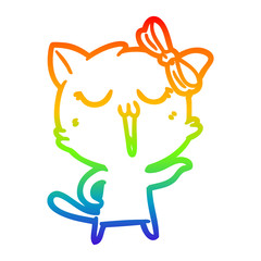 rainbow gradient line drawing cartoon cat
