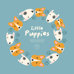 Set of Puppy faces isolated on pastel background : Vector Illustration