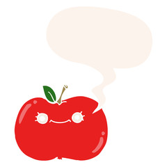 cute cartoon apple and speech bubble in retro style