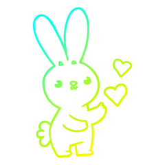 cold gradient line drawing cute cartoon rabbit with love hearts