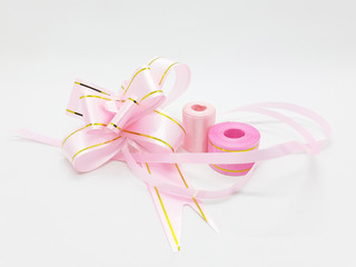 Pink Girly Shiny Artistic Ribbon Symbol for Anniversary and Valentine Gift in White Isolated Background