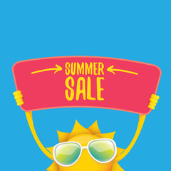 vector summer happy sun holding sale offer sign