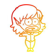 warm gradient line drawing cartoon shocked elf girl