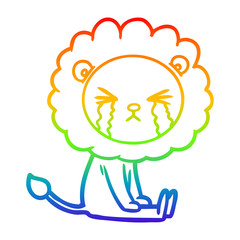 rainbow gradient line drawing cartoon crying lion