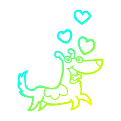 cold gradient line drawing cartoon dog with love hearts