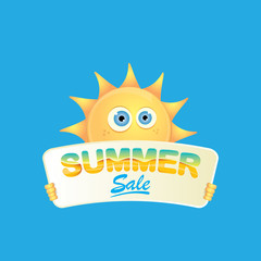 vector summer happy sun holding sale offer sign