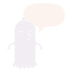 cartoon ghost and speech bubble in retro style