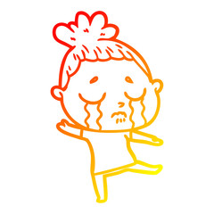 warm gradient line drawing cartoon crying woman