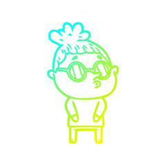 cold gradient line drawing cartoon woman wearing glasses