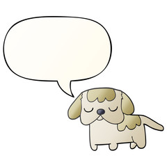 cute cartoon puppy and speech bubble in smooth gradient style