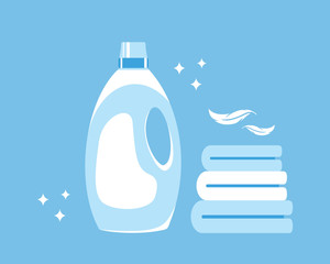 Fabric softener. Clean towel. Cleanliness and comfort in the house. Vector illustration