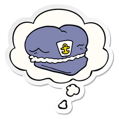 cartoon sailor hat and thought bubble as a printed sticker